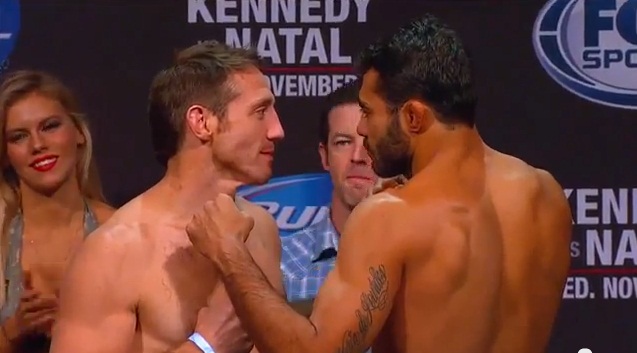 Rafael Sapo (direita) encara Tim Kennedy em pesagem do UFC - Reprodução Youtube